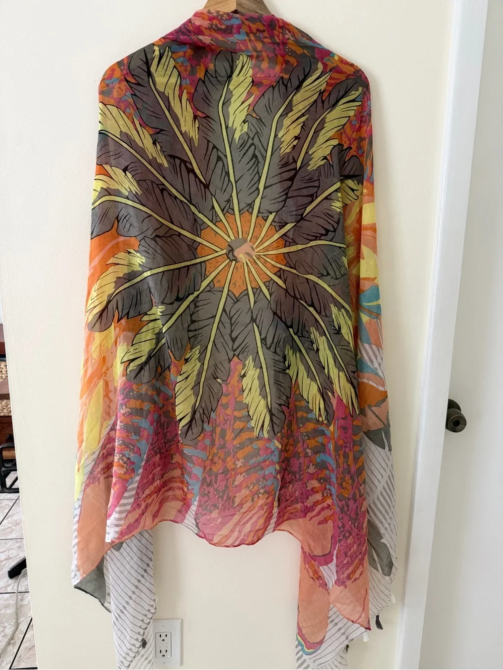 Colorful Floral & Abstract Lightweight Women's Scarf in Pink, Orange & Gray